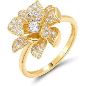 Lotus-Yellow Sterling Silver Gemstone Flower Ring for Women